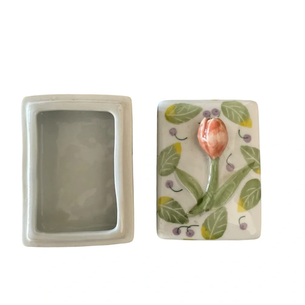 Vintage Andrea By Sadek Ceramic Tulip Floral Trinket Box cottagecore fairycore